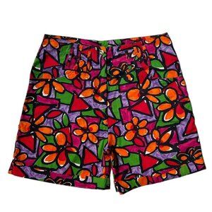 90s Vintage Highwaisted Flower Art Shorts Abstract Cartoon Graphic Pattern.